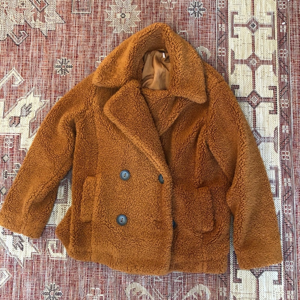 FREE PEOPLE rust colored sherpa jacket